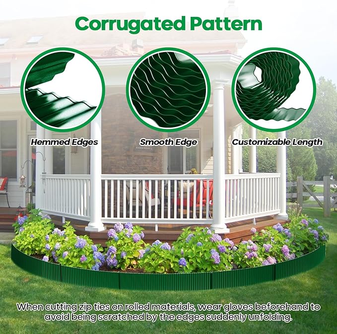 Camitlli Corrugated Metal Garden Edging, Sturdy Tall Landscape Edging Borders, Perfect DIY for Flower Beds, Lawn and Pathway, Tree Surrounds, Paver Edges (Green, 10"×20FT)