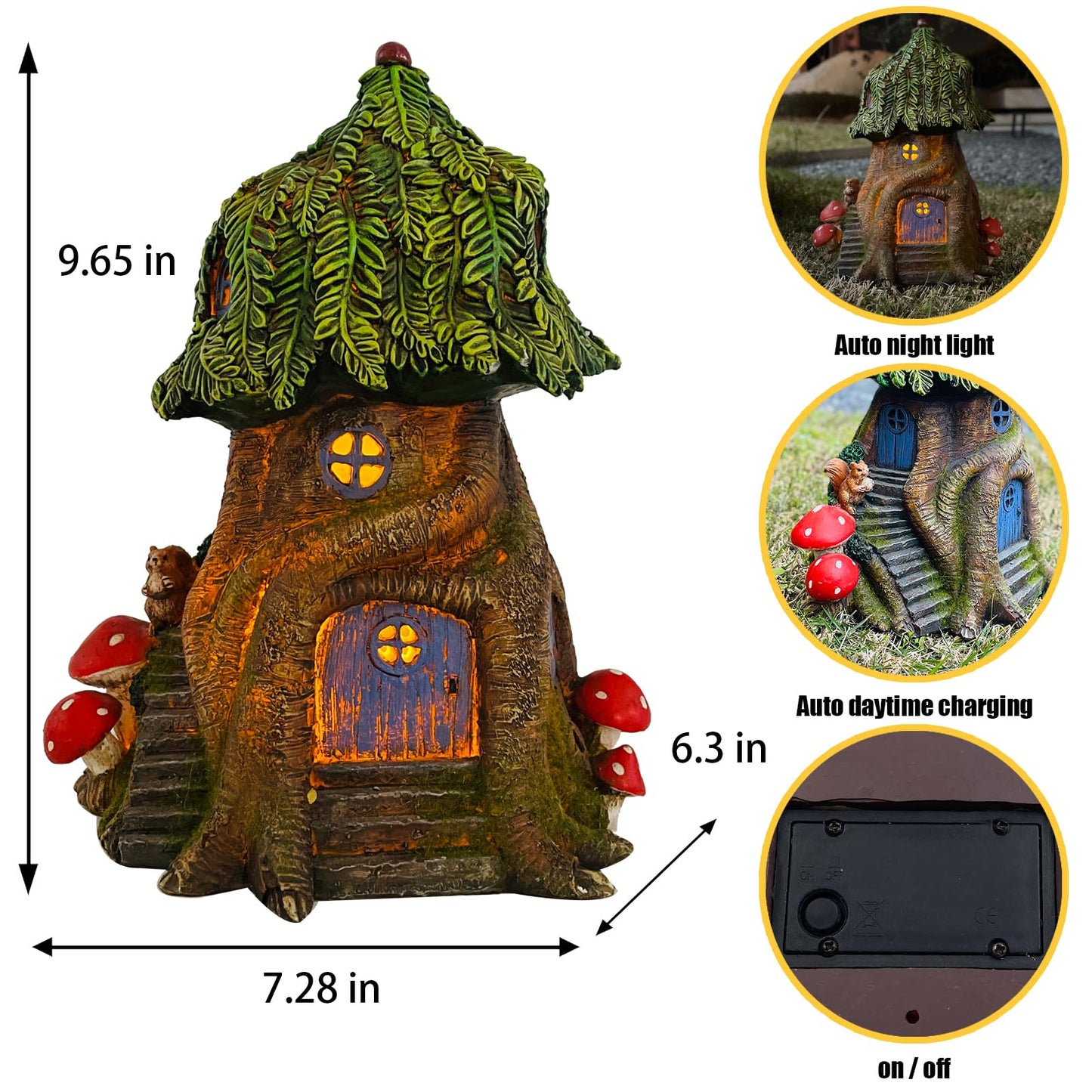 COWOS Solar Light Fairy Tree House, Fairy Garden House Statues,Tree House Figurines with Solar Light for Indoor Outdoor Art Decorations, Patio Yard Lawn Ornaments Gift