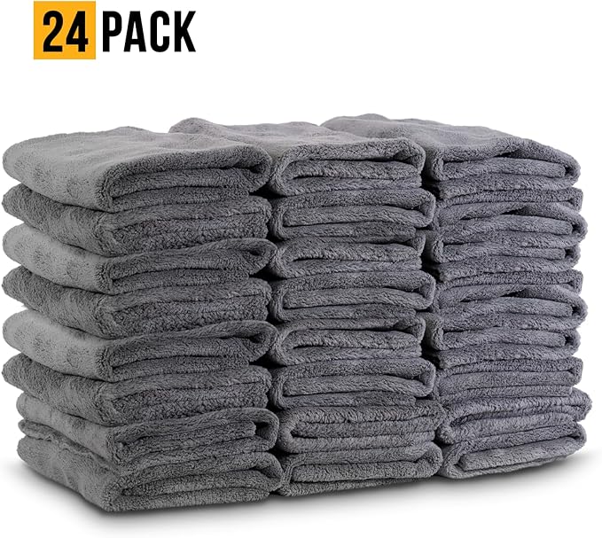 VPD Microfiber Warp Edgeless Towels - Ultra-Soft, Scratch-Free Drying and Cleaning Towels, No Streaking, Buffing Polishing Towels, Grey, 15.75" x 15.75", Machine Washable, For All Surfaces (24)
