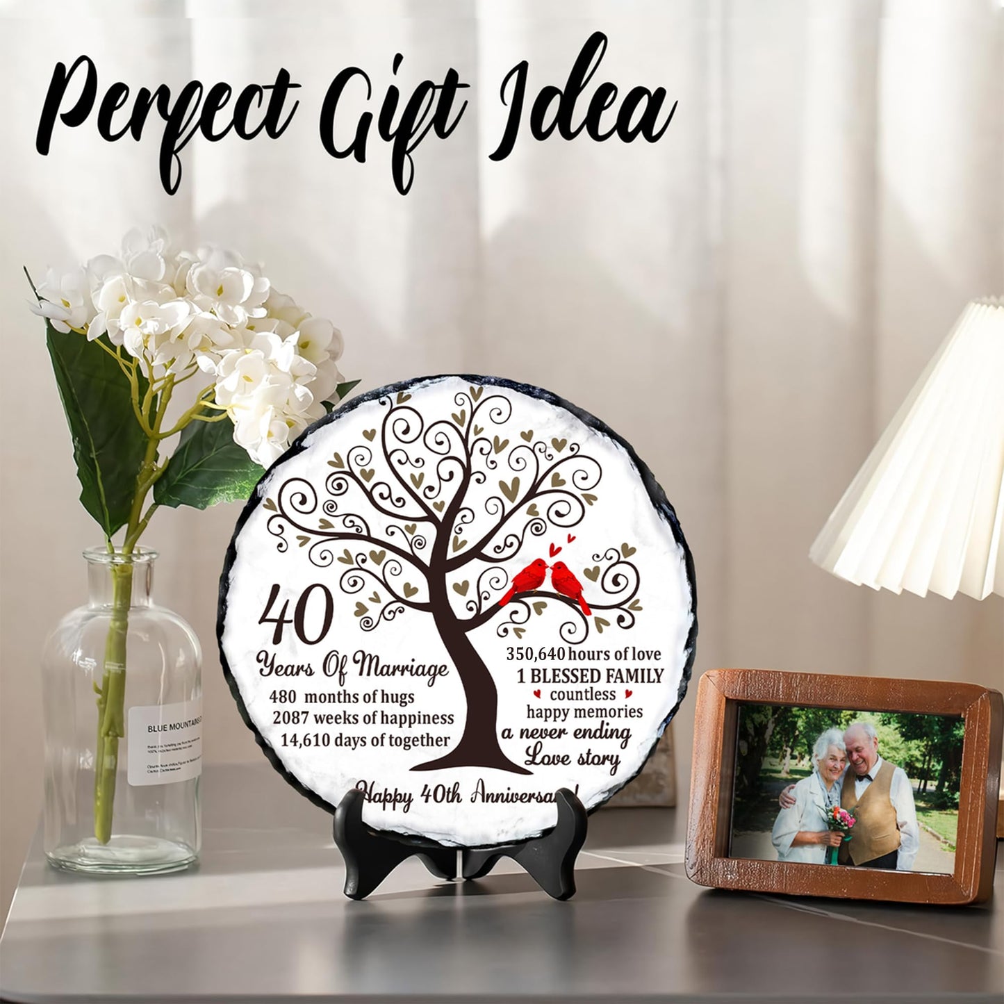 Bozspacer Ruby Couple Slate Plate - 40th Anniversary Wedding Gifts for Parents Couple - 40th Anniversary Unique Gift Ideas - 40 Years of Marriage Decoration, Plaque, Keepsake
