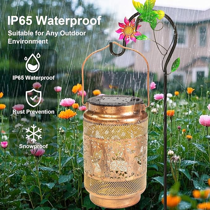 Hummingbird Solar Lanterns Outdoor Waterproof with Shepherd Hook, Birthday Gifts for Women Mom Grandma, Metal Solar Hanging Lights Garden Decor for Outside Yard Patio Pathway Porch