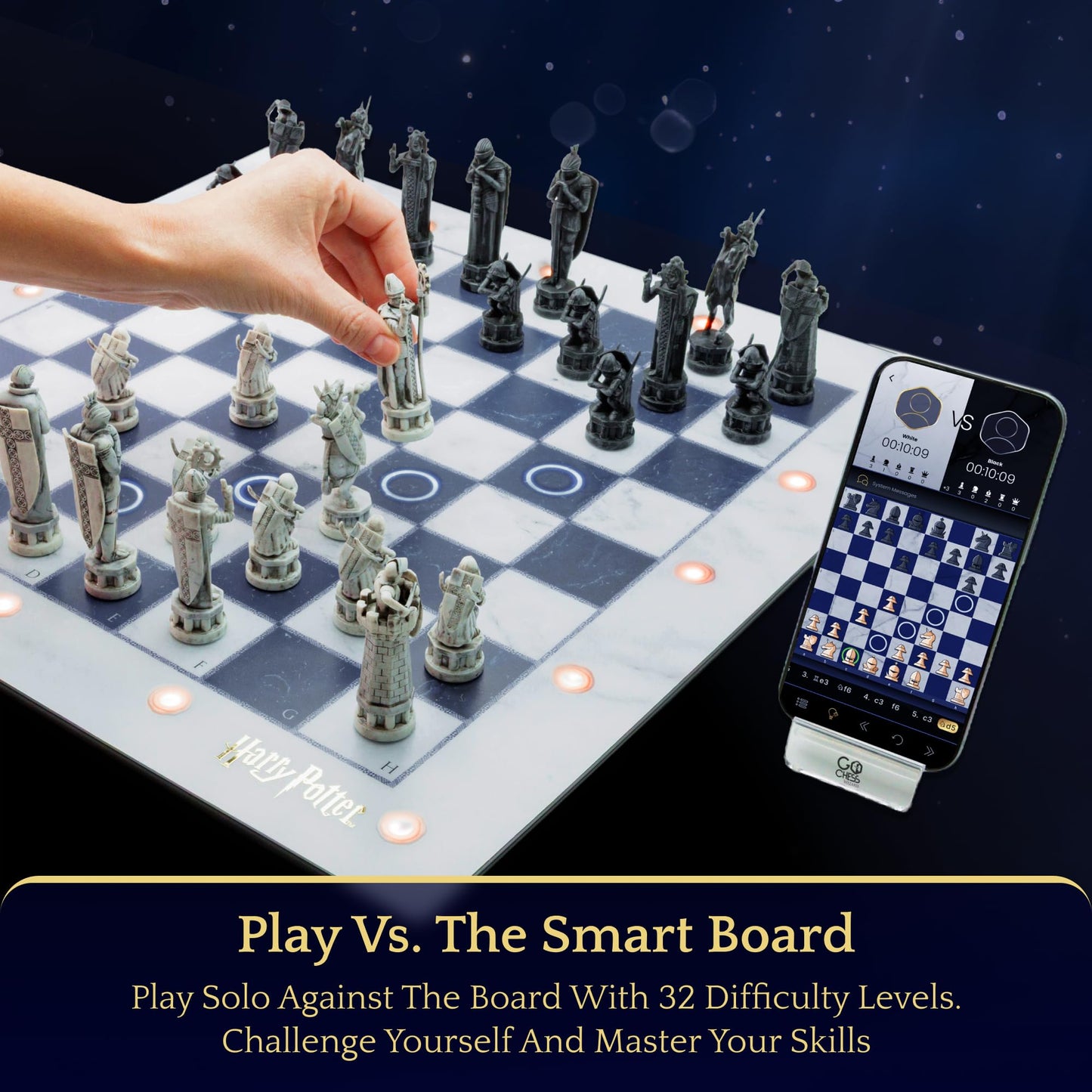 Harry Potter Electronic Chess Board Game. GoChess Mini Wizard. Light-Up Chess Set for All Skill Levels. Online Play App for Harry Potter Fans Smart Board Games Lovers