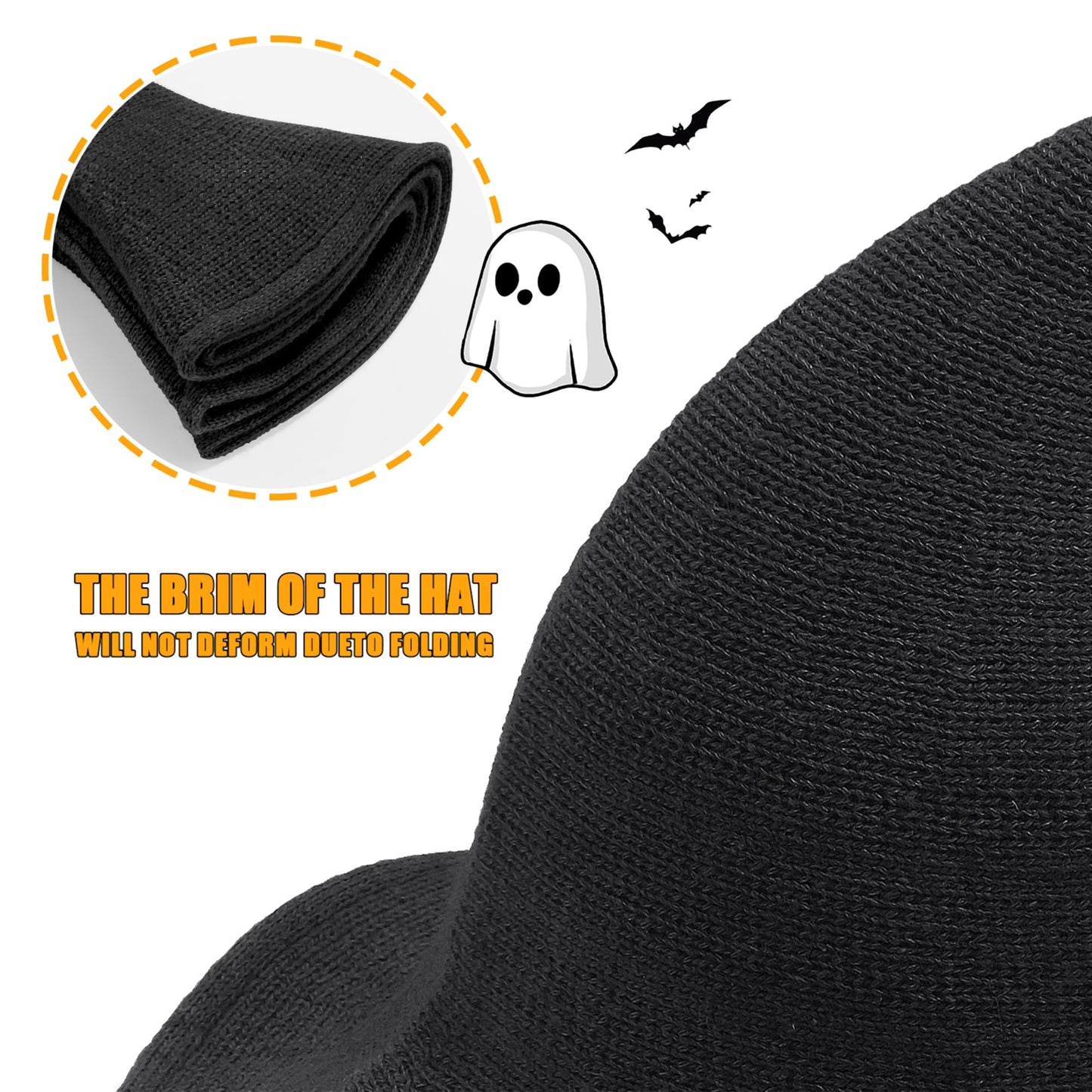 Leuceiy Halloween Witch Hat for Women Wide Brim Foldable Halloween Wool Hats for Party Cosplay Costume Accessory