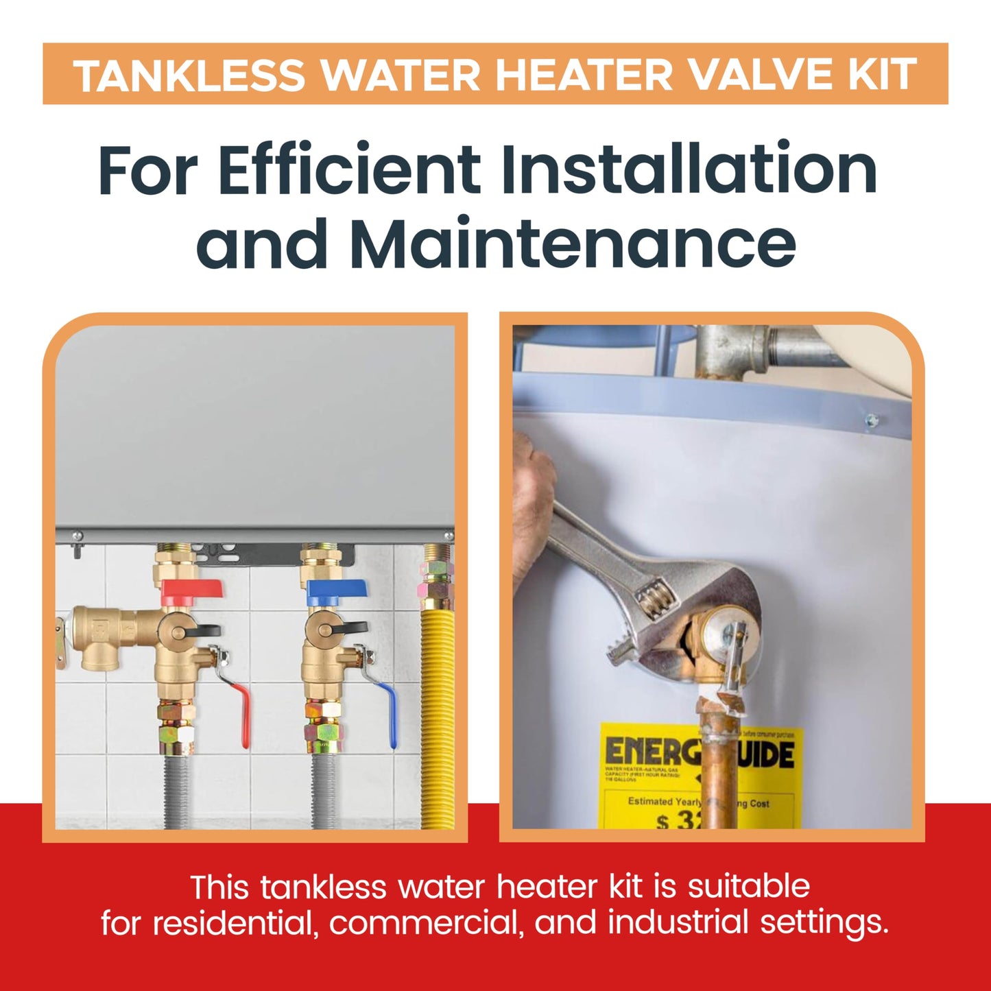 CMI Inc - 3/4 Inch IPS Female Threaded Complete Tankless Water Heater Valve Kit with Pressure Relief Valve Water and Gas Connectors - Compatible with Most Tankless Water Heater Brands