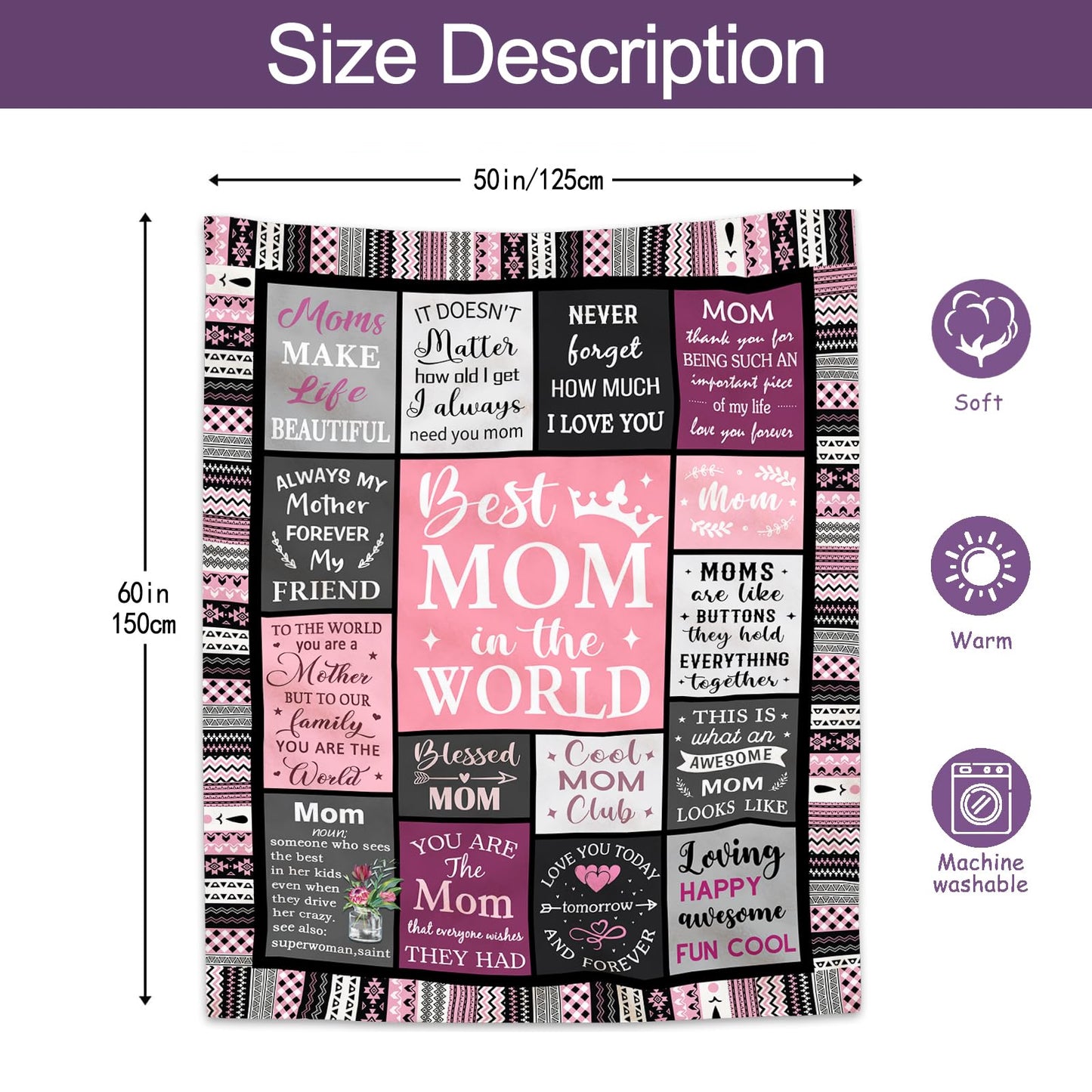 Ruvinzo Gifts for Mom, Mom Birthday Gifts, Mom Gifts, Birthday Gift for Mom, Gifts for Moms from Daughter Son, Mama Mother Gifts, Best Mom Ever Gift, Valentines/Mothers Day to My Mom Blanket 60” x 50”