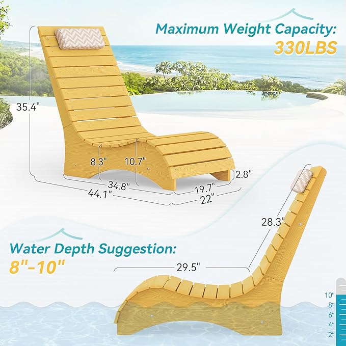 Homenjoy HDPS Pool Lounge Chairs Set of 2, Use in Pools Lounge Chairs up to 10-Inches of Water, Chaise Chairs with Headrest, Lounge Chair Outdoor, Fade-Resistant Pool Lounger for Deck