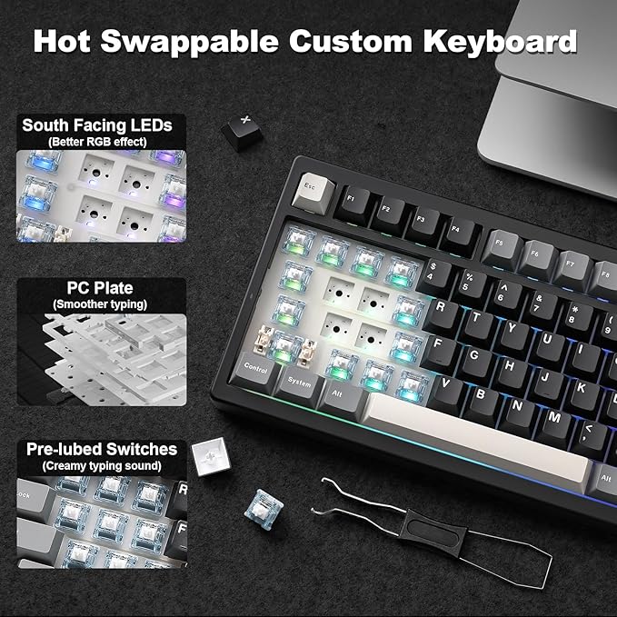 YUNZII IF99 Wireless Mechanical Gaming Keyboard with Smart LCD Display, QMK/VIA Programmable BT/2.4G/USB-C Gasket Mounted Hot Swap RGB 96% Layout for Mac/Win (Black, Gateron Zero Switch)