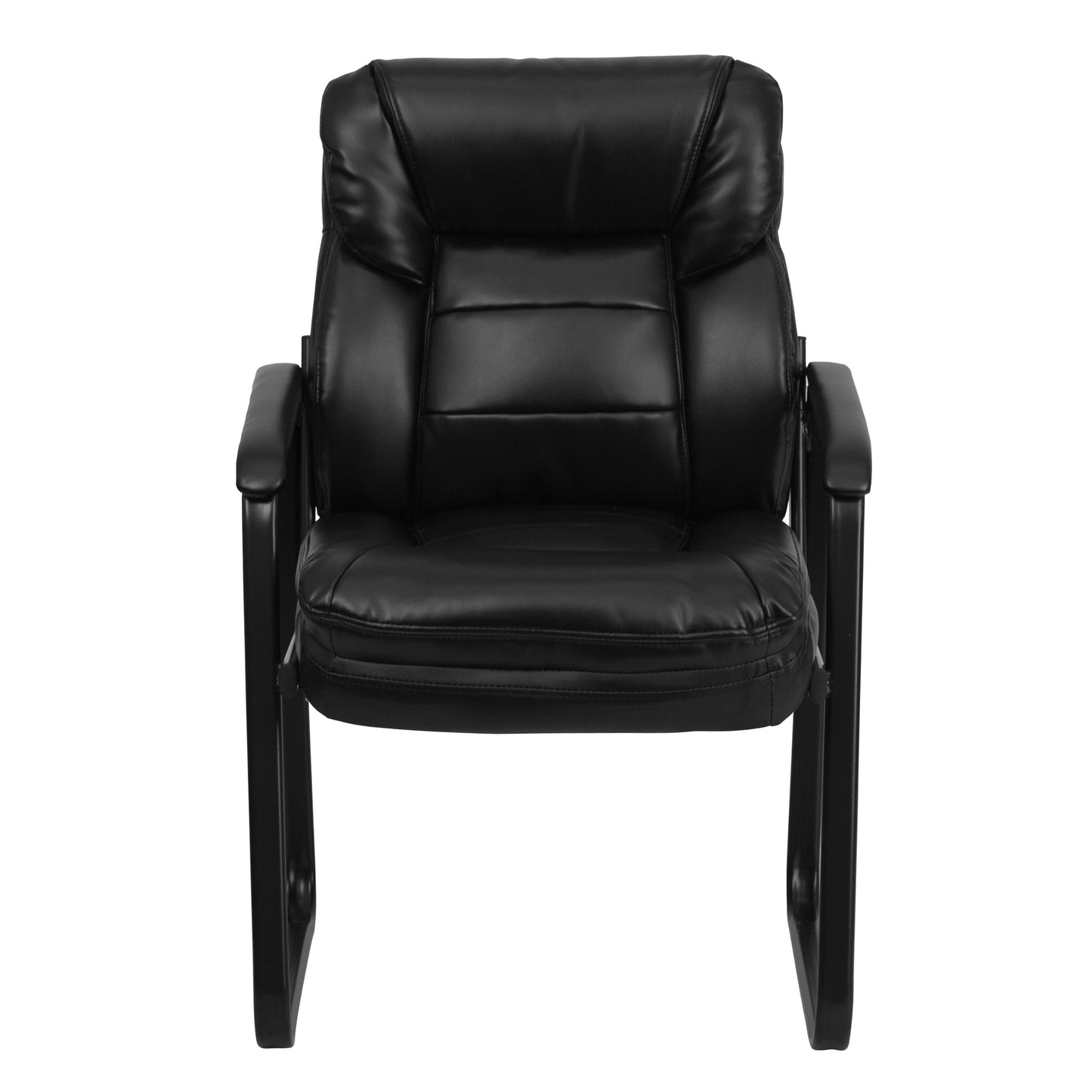 Flash Furniture Isla LeatherSoft Executive Side Reception Chair with Padded Arms and Sled Base, Upholstered Side Chair for Living Room/Office, Black