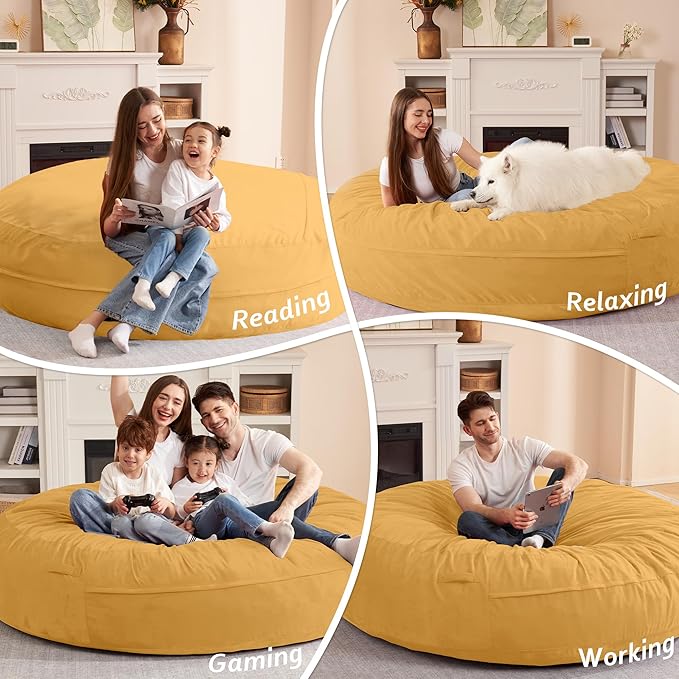 HABUTWAY XX-Large Bean Bag Chair: Giant 7' Memory Foam Furniture Bean Bag Chairs for Adults with Microfiber Cover 7Ft (Mustard)