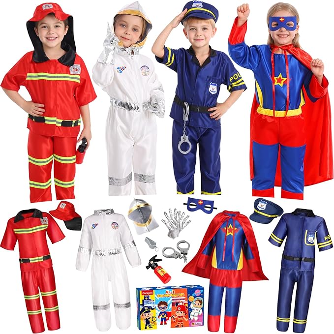 Toddler Dress Up Clothes Boys Dress Up Costumes for Kids Pretend Play, Firefighter, Police, Astronaut, Hero Capes for Kids...