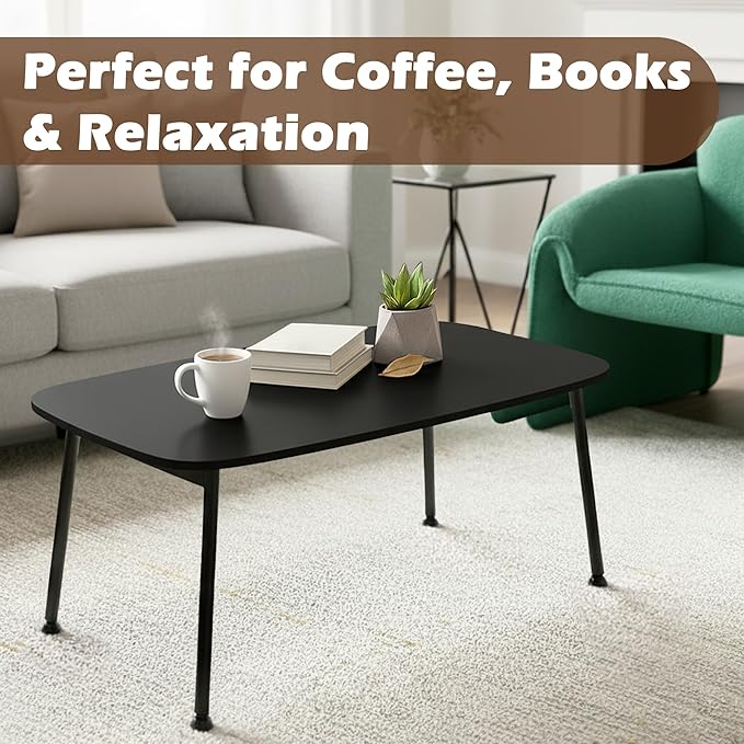 Folding Coffee Table, Portable Floor Table for Sitting on The Floor, Midcentury Modern Coffee Table, Foldable Floor Table for Living Room, 32''L x 16''W x 15''H, Black