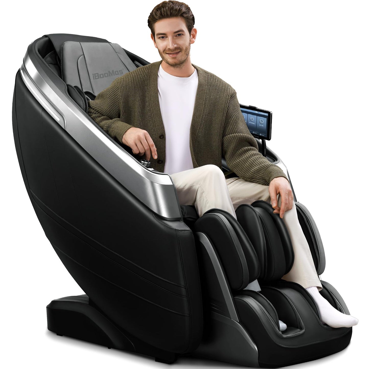 iBooMas P03 4D Massage Chair Full Body, Touchscreen & AI Voice, Zero Gravity SL-Track Recliner with APP OTA Auto-Evolving Modes, Fascia-Level Deep Tissue Shiatsu, No Assembly, Plug & Play (Black)