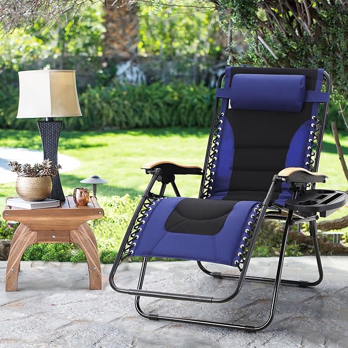 MAISON ARTS Oversized XXL Zero Gravity Chair, 30" Wide Seat Padded Foldable Recliner, Anti Gravity Outdoor Lawn Chair for Poolside/Backyard/Beach, Supports 400lbs, Blue
