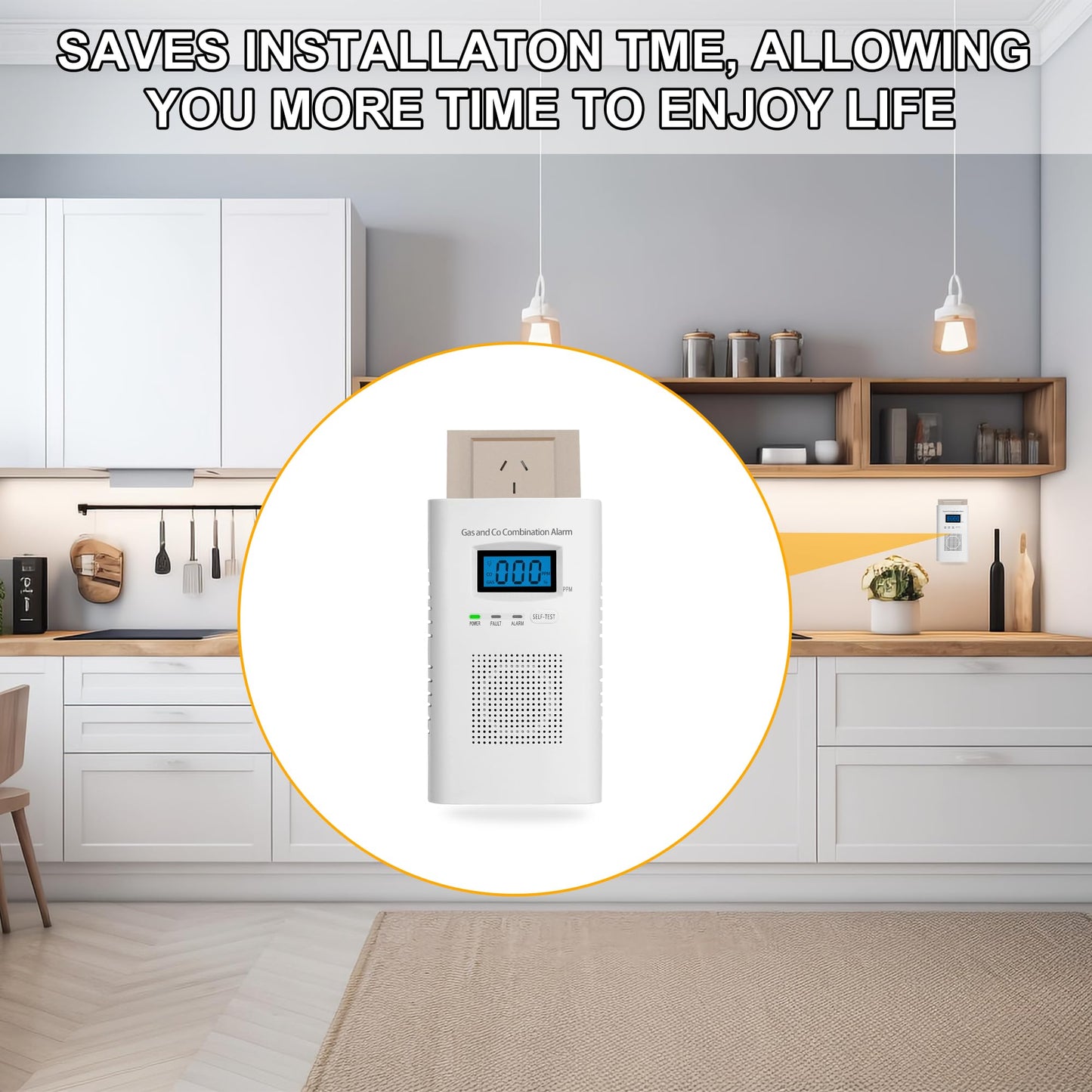 Plug in Combination Gas & Carbon Monoxide Detectors - Natural Gas Detectors & Carbon Monoxide Alarm for Home, Co Detector & Gas Detectors with Digital Display,Holds 9V Battery (not Included)