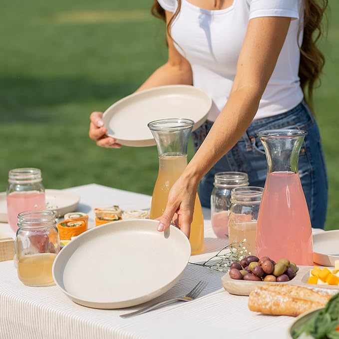 Grow Forward Premium Wheat Straw Plates and Bowls Sets - 8-Piece Wheat Straw Dinnerware Sets - Unbreakable & Reusable Microwave Safe Plastic Dinner Plates for Outdoors, RV, Camping Dishes - Sahara