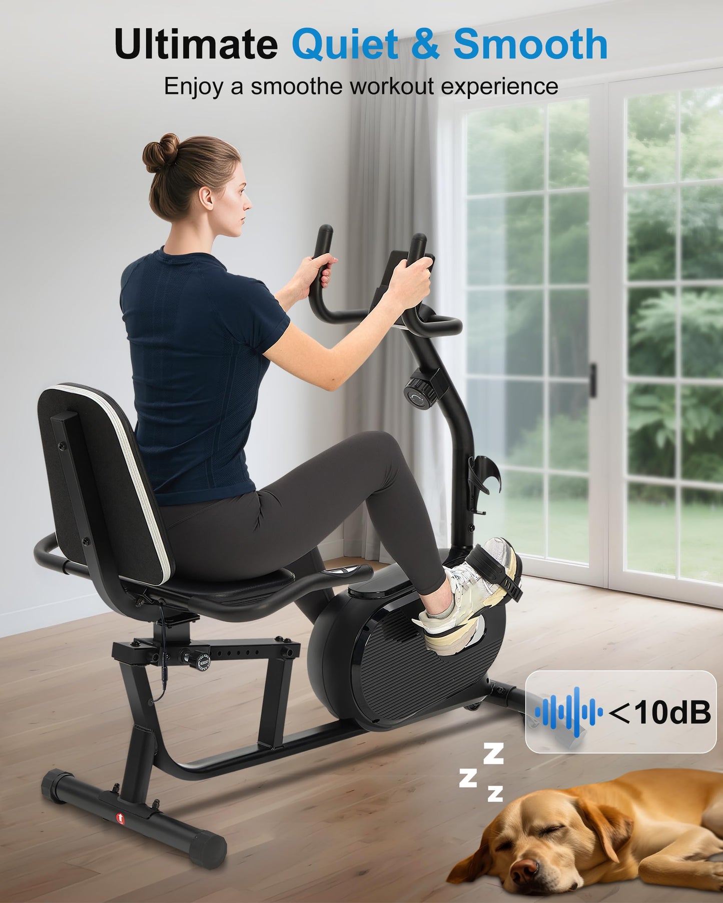 ECHANFIT Recumbent Exercise Bike for Home - 380LBS Weight Capacity, Exercise Bike with Smart Workout APP, 16-Level Magnetic Resistance, LCD Display, Comfortable Seat