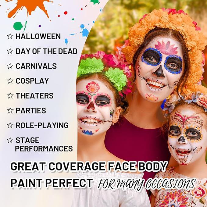 Gold Water Based Face Body Paint, 2.37 OZ Large Tube Full Coverage Face Paint for Skull Goth Cosplay Makeup, Washable Metallic Gold Body Painting Cream for Adult Carnival Halloween SFX Makeup