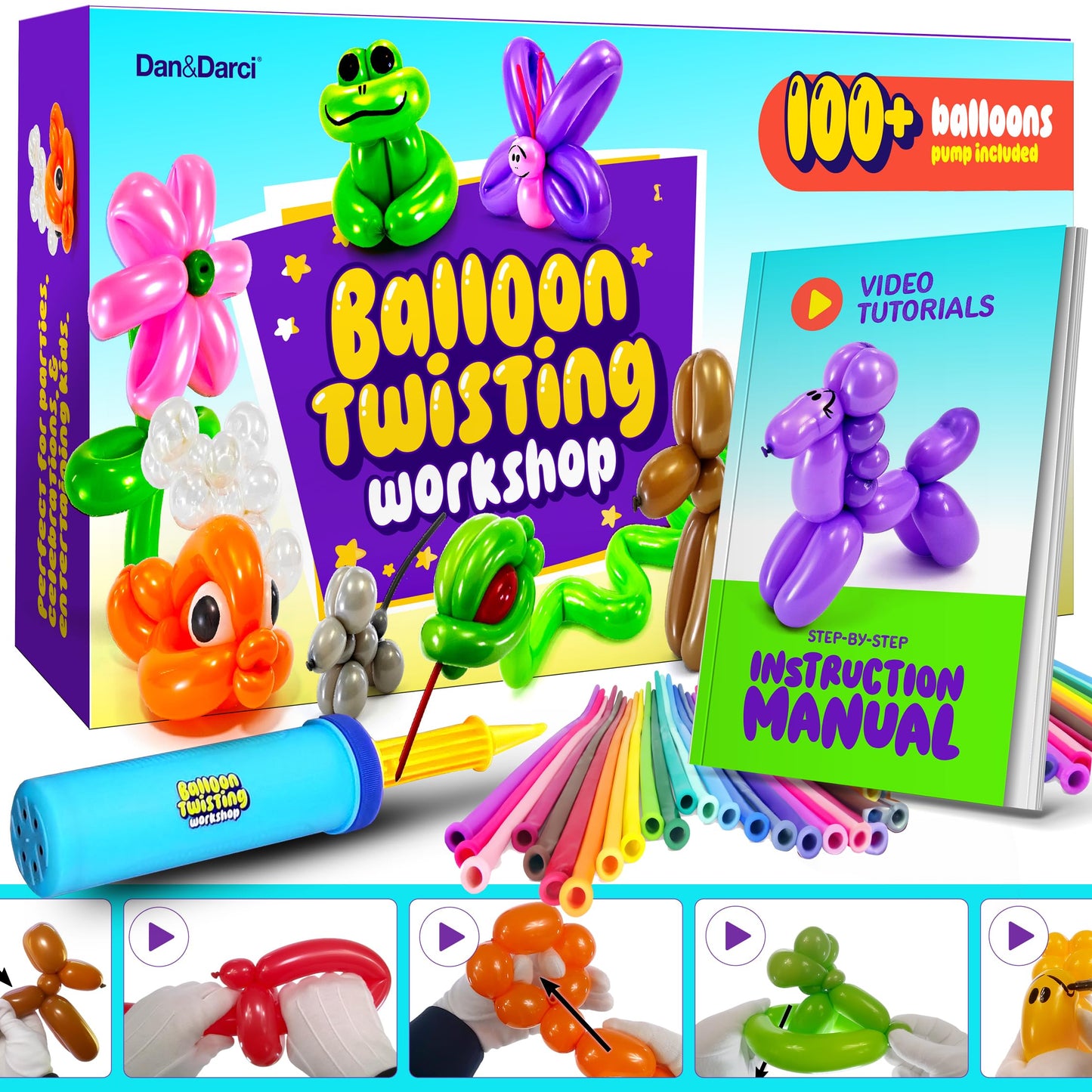 Balloon Animal Twisting Kit with Pump for Kids - Boy & Girl Gift - Birthday Gifts for Girls and Boys - Arts and Crafts for Kid Ages 8-12 - 6 7 8 9 10 11 12 Year Old - Animals Balloons