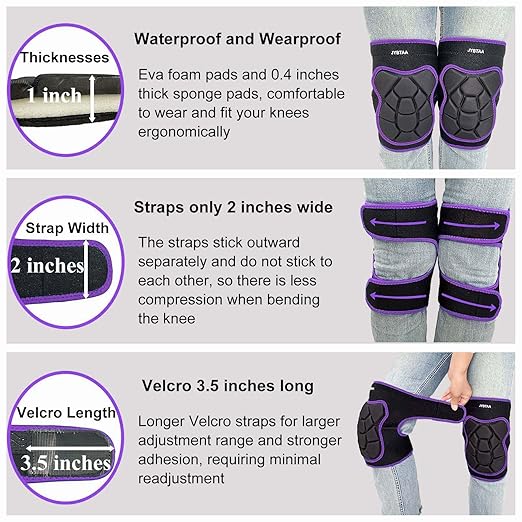 Work Knee Pads for Men Women Kneeling on Hard Floor, Padded Knee Cushion with Straps for Garden Yard, Flexible Kneepads for Cleaning Washing Floors, Knee Pad for Mechanic Carpenter, Purple L (1 Pair)