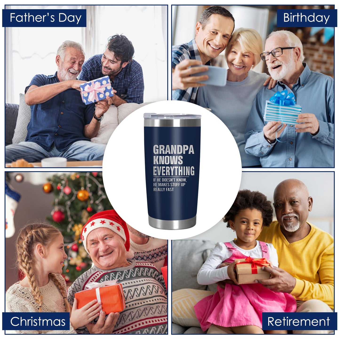 AXIARA Grandpa Gifts from Grandkids - Stainless Steel Insulated Coffee Tumbler with Lid 20 oz - Grandpa Father's Day Gift from Grandkids, Fathers Day Birthday Gifts for Men, Funny Tumbler for Men