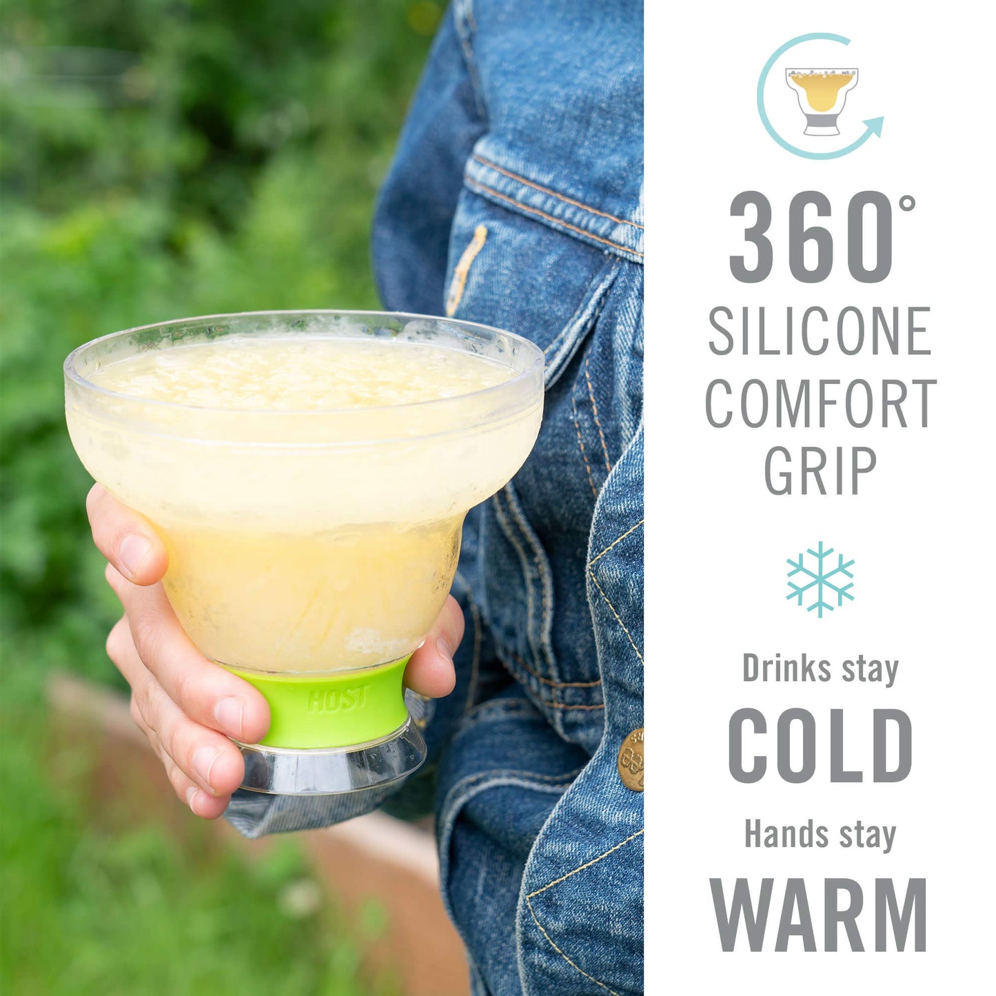 HOST FREEZE Margarita Glasses, Stemless Frozen Cocktail Cup, Double Wall Insulated Daiquiri Plastic Tumblers, Tequila Drinking Gift Green Set of 2