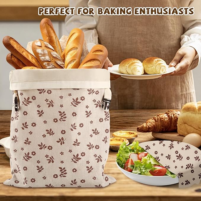 Beeswax Bread Bags, Reusable Organic Linen Beeswax Bread Bag for Sourdough, Keep Fresh and Large Capacity Portable Sourdough Storage Bags & 3 Beeswax Wraps for Gifting, Must-Have Baking Accessories