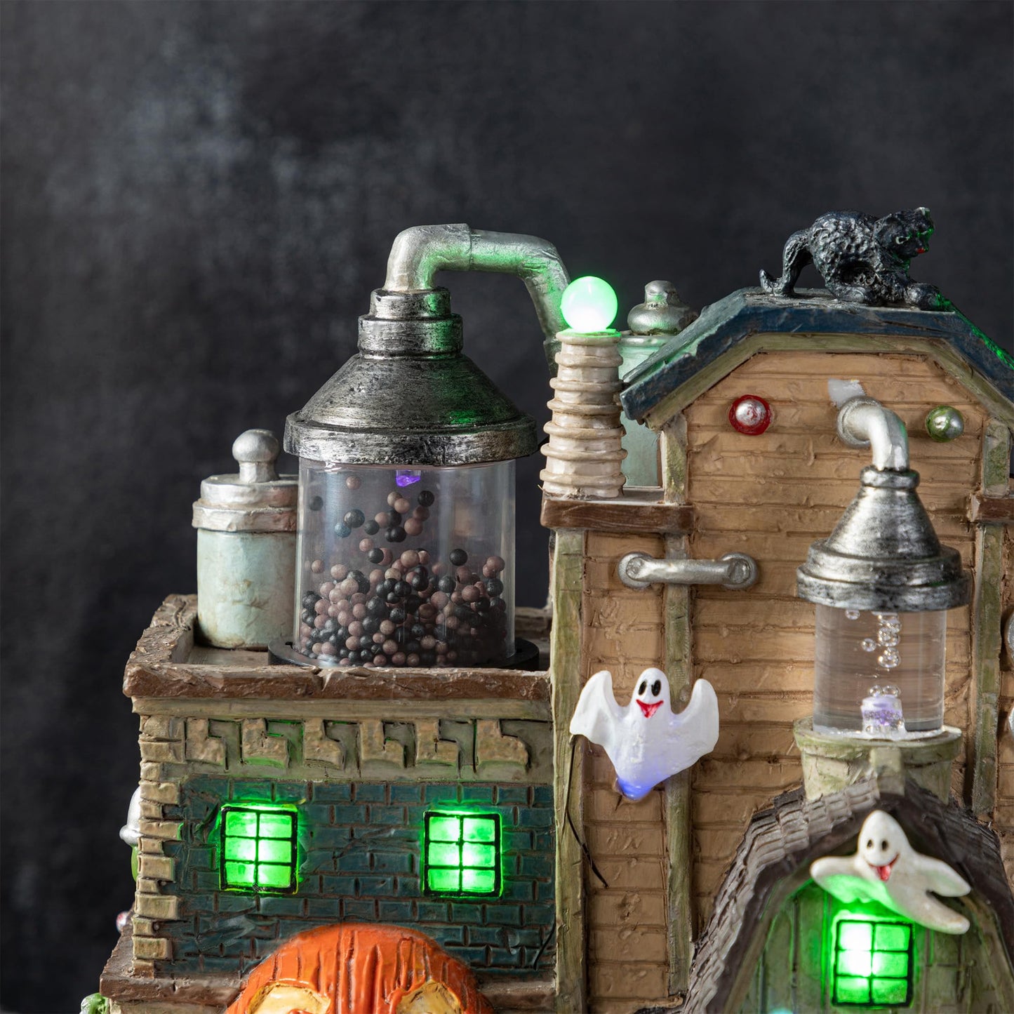 Glitzhome Halloween Decorations, 11" H Lighted Halloween Village Houses Decor with LED Lights, Resin Haunted Spooky Town for Home Party Table Desk Mantel Ornaments