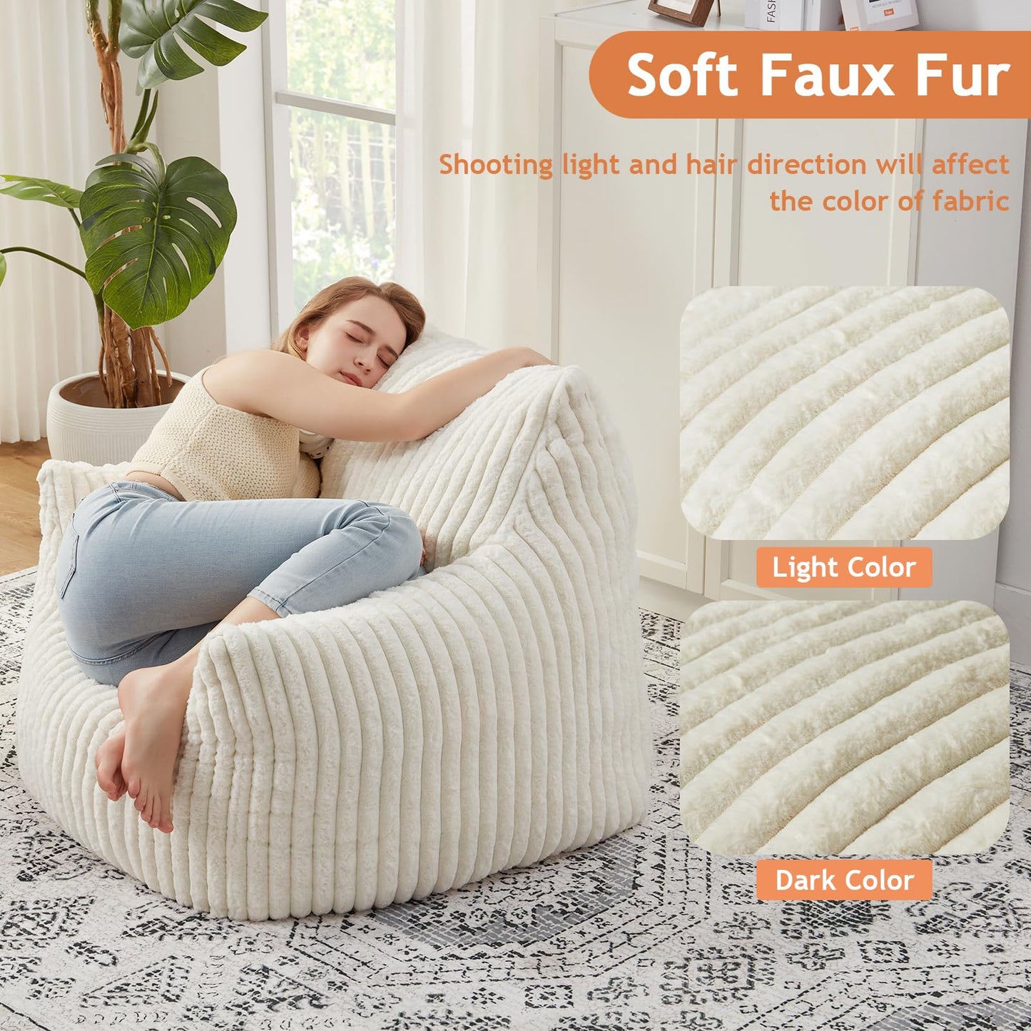 Giant Bean Bag Chairs for Adults with Filling Plush Fluffy Bean Bag Chairs for Teens with Armrests Comfy BeanBag Lazy Couch Sofa Chair for Bedroom Living Room Reading