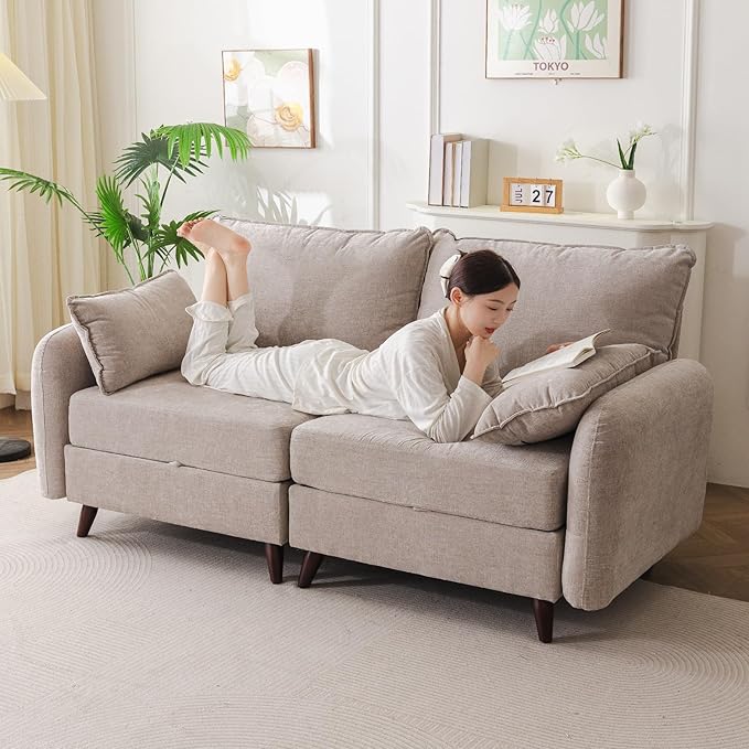 Rexulqo 73'' Loveseat Sofa with All Seats Storage, Modular Sectional Couch with Deep Seat,Oversized Comfy Couch with 7.8'' Cushion for Living Room,Bedroom,Velet,Khaki