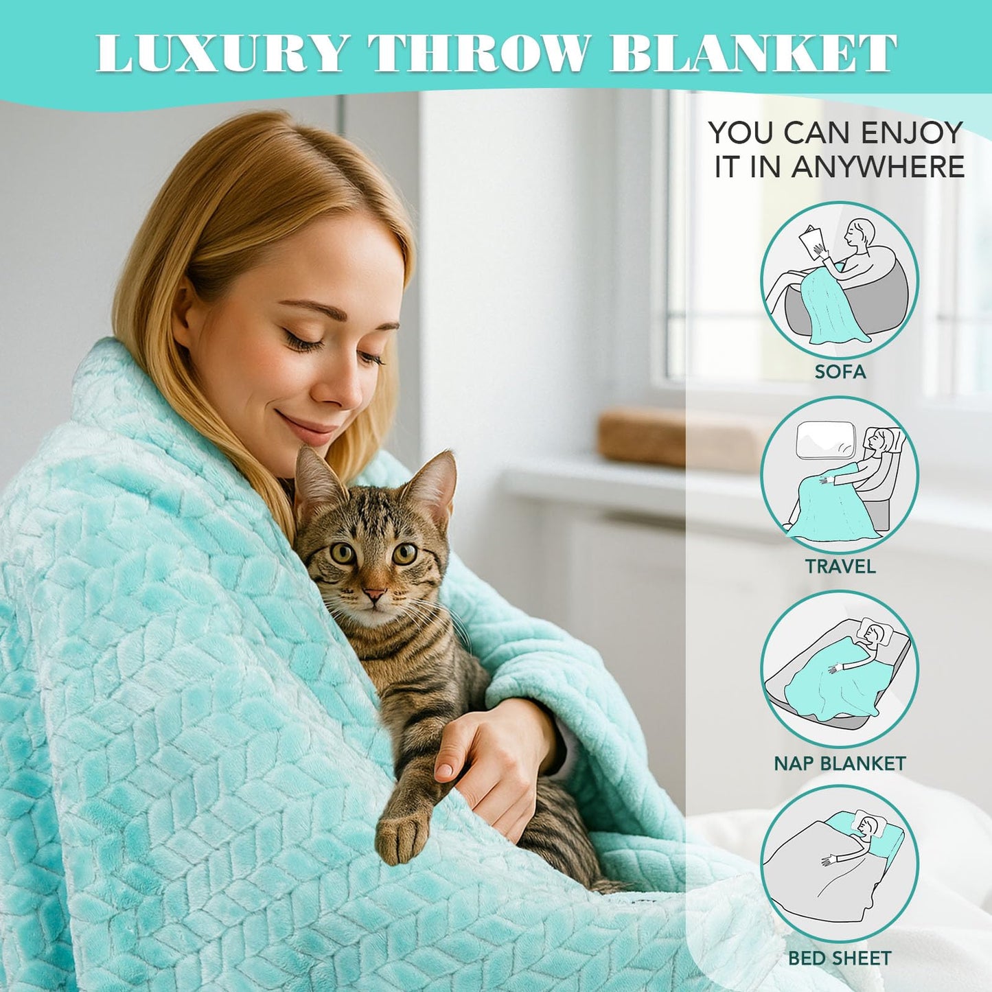 Birthday Gifts for Women, Self Care Friendship Gifts, Relaxing Spa Gifts Basket Care Package w/Luxury Flannel Blanket, Unique Ideas for Mom Her Friend Sister Wife (Ocean)