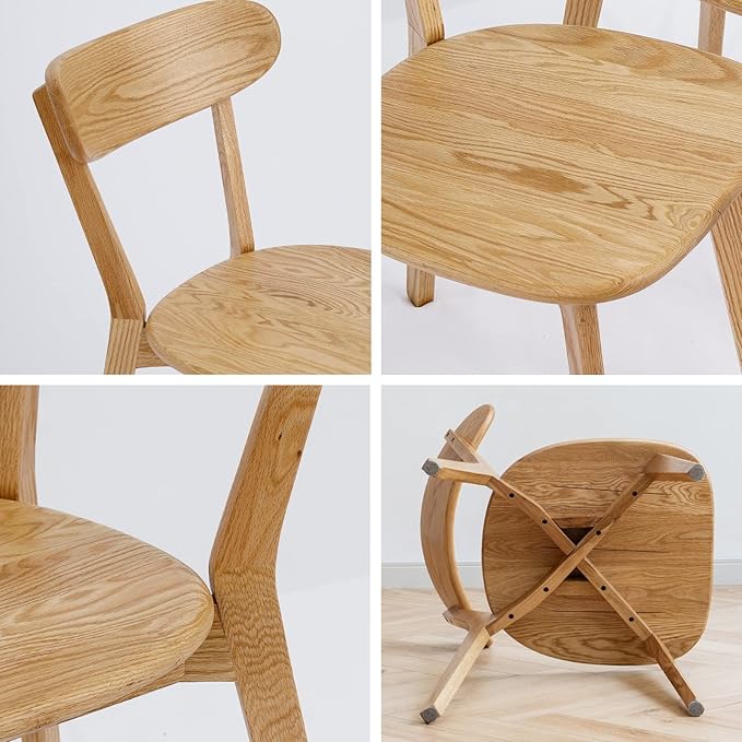 Grewood 100% Solid Oak Wood Dining Chairs,Mid Century Modern Dining Chairs with Rounded Backrest,Kitchen,Dining Room Chairs Set of 1/2/4 (1, Original Wood Color)