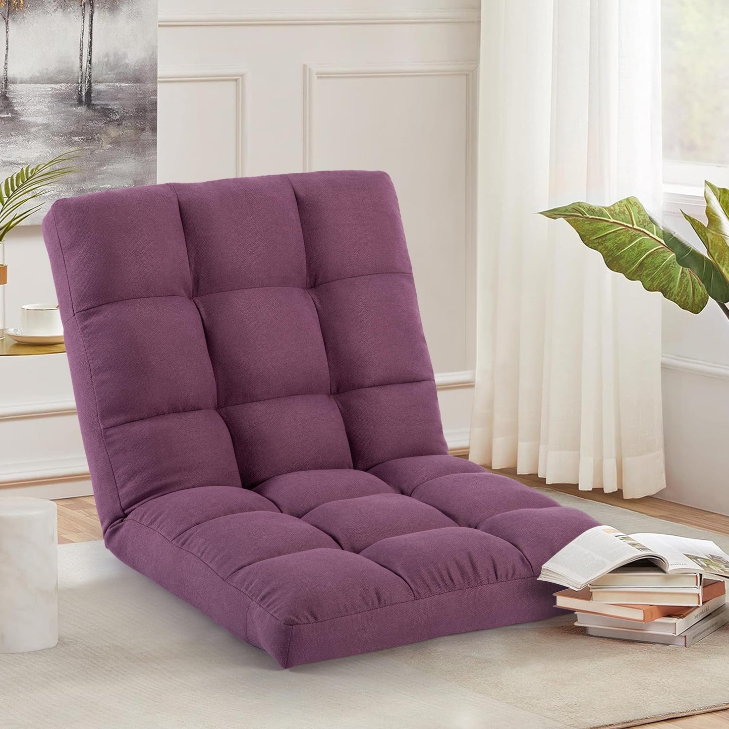 HOMYEDAMIC Floor Chair with Back Support with 6 Adjustable Position, Recliner, Folding Gaming, Meditation Chair for Adults (Purple)