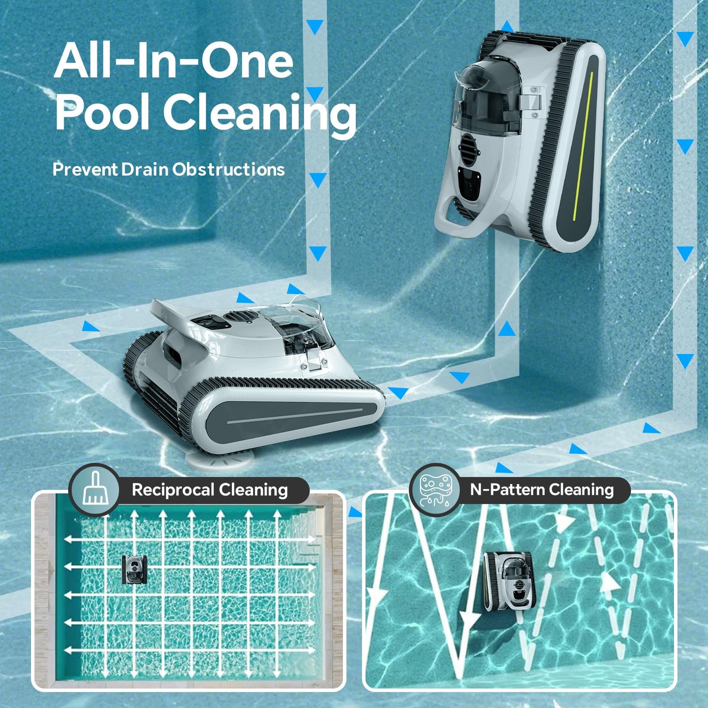 (2026 New) Robotic Pool Cleaner - Pool Vacuum 180W Brushless Motor, 48,000Pa Suction, Wall Climbing, AI-Powered Path Sonar Navigation, 3 Modes Robot for Inground & Above-Ground Pools Up to 2150 Sq. Ft