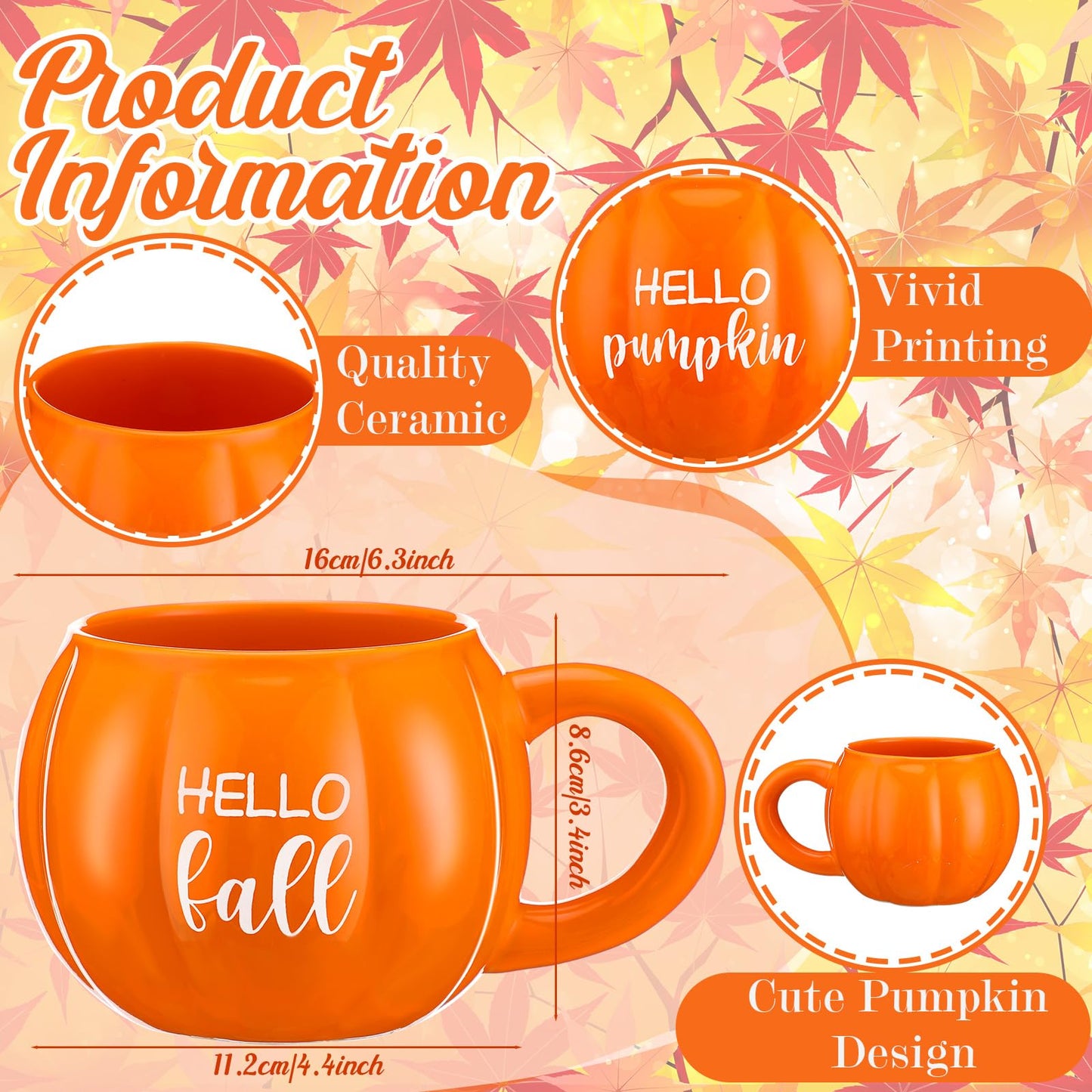 GlikCeil 2 Pcs Fall Pumpkin Coffee Mugs Thanksgiving Tiered Tray Decoration Autumn Ceramic Spice Cups 17 oz for Home Kitchen Fall Y'all Table Centerpieces Farmhouse Accessories Housewarming Gift