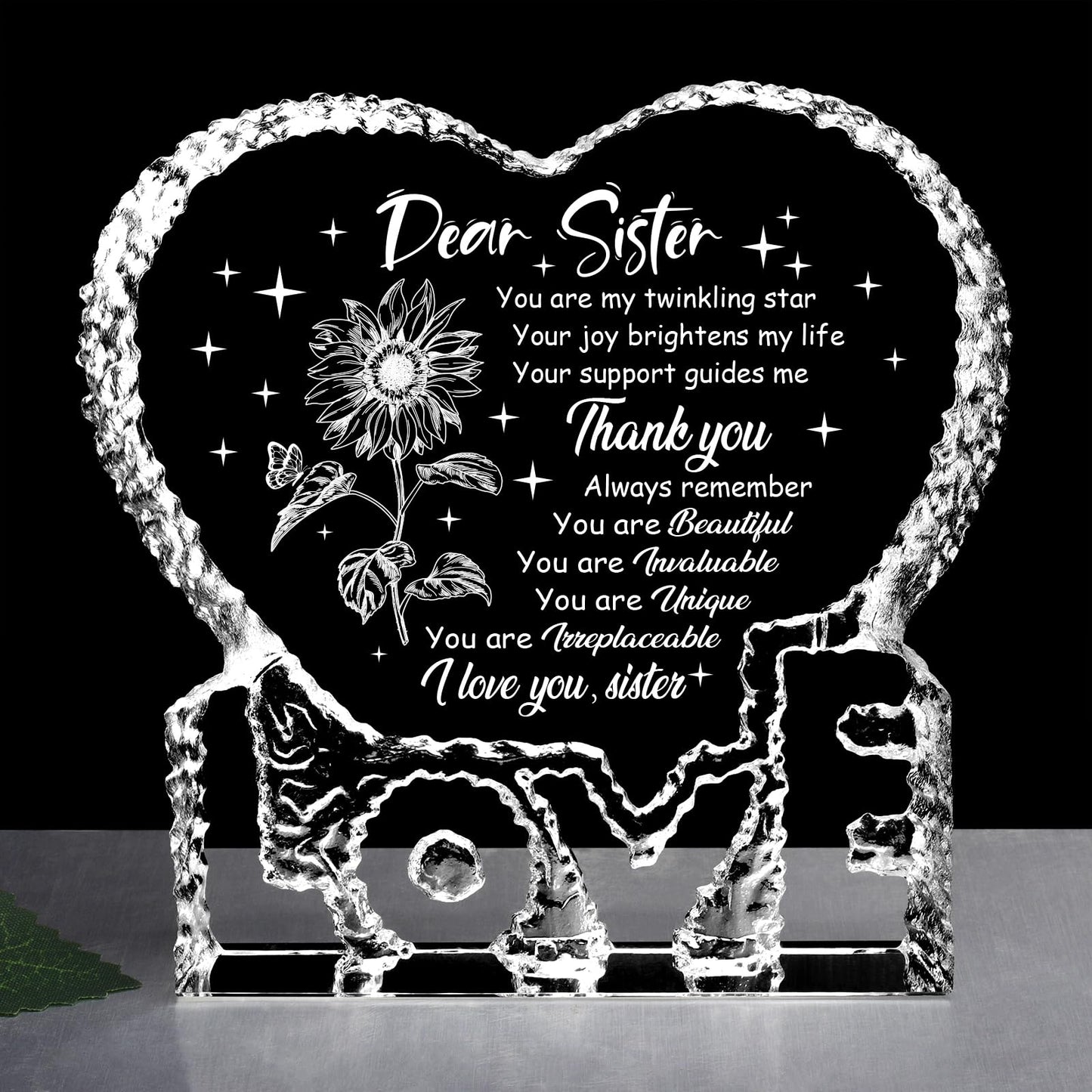 ZHSHWAT Mothers Day Birthday Gifts for Sister-Sisters Gifts from Sister，K9 Heart-Shaped Crystal Keepsake3.9 * 3.9 - Christmas Mothers Day Thanksgiving Birthday