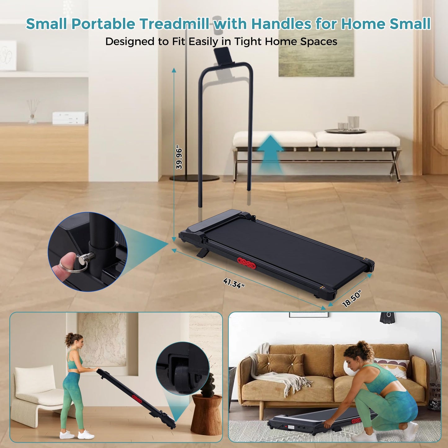 Portable Walking Pad Treadmill with Incline, 0.6-7.6MPH Mini Walking Treadmills for Home Small,3.0HP Electric Under Desk Treadmill for Exercising, Small Treadmills with Handle Bar, 350 LB Capacity