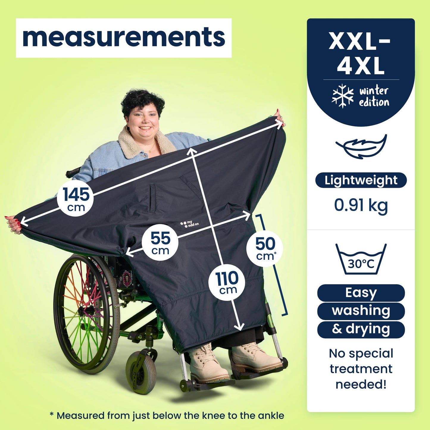MyBlanket Winter, Compact Wheelchair Cozy with Warm Fleece Lining, Wind & Waterproof, Remain Seated, Leg Protection Rain Cover, for Manual & Electric Wheelchair Users, Powerchair, Mobility Scooter