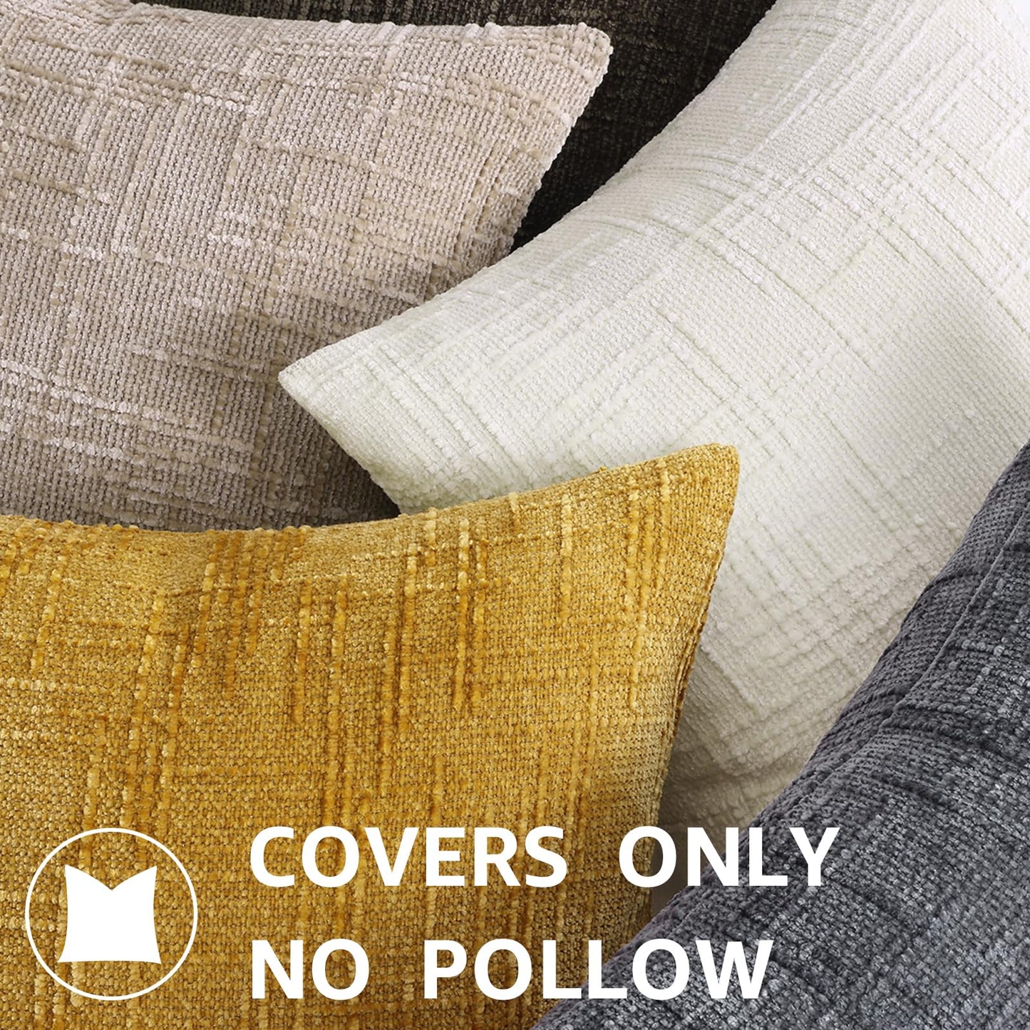 decorUhome Fall Cream White Chenille Throw Pillow Covers 18x18 Set of 2 Thick Textured Slubby Couch Pillow Covers Farmhouse Accent Modern Neutral Decorative Pillow Cases for Bed Sofa Living Room