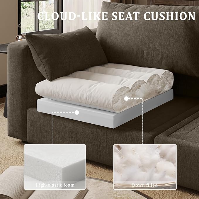 Cloud Modular Sectional Sofa Couch with Storage Ottoman, 128" Oversized Sectional Couches for Living Room, Cloud Modular U-Shaped Sofa with Chaise, 7 Seater, Chenille, Dark Gray