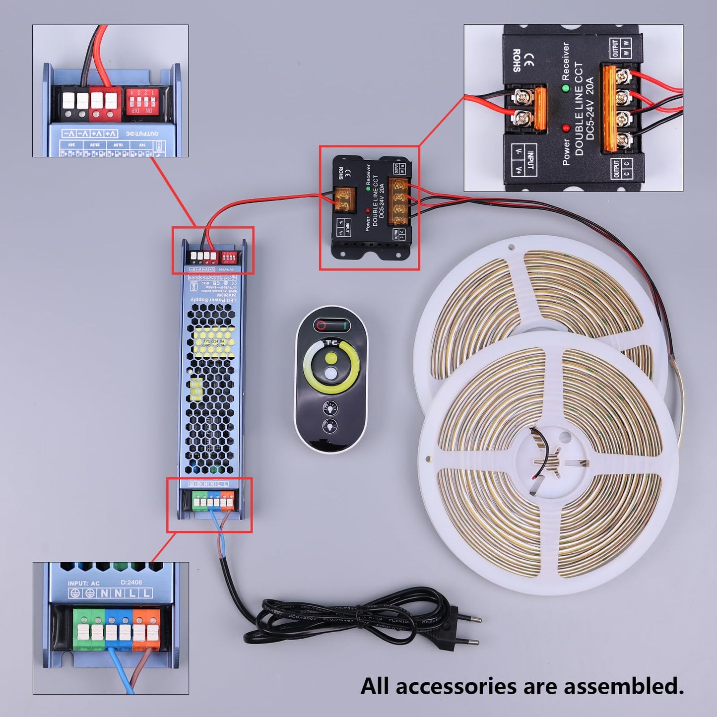 BENLUN 24V CCT COB LED Strip Lights Kit 65.6ft (2 Rolls of 32.8ft), 2700K-6500K Dimmable White Cuttable LED Tape Light CRI 93 with Remote Controller and Power Supply for Bedroom Indoor Decoration
