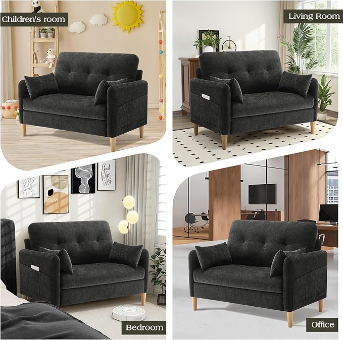 Hanherry Loveseat Sofa, 47” Small Couch for Living Room, Comfy Chenille Fabric Love Seat for Bedroom with Throw Pillow,Removable Cushion Cover,Couches for Small Space,Apartment,Dorm