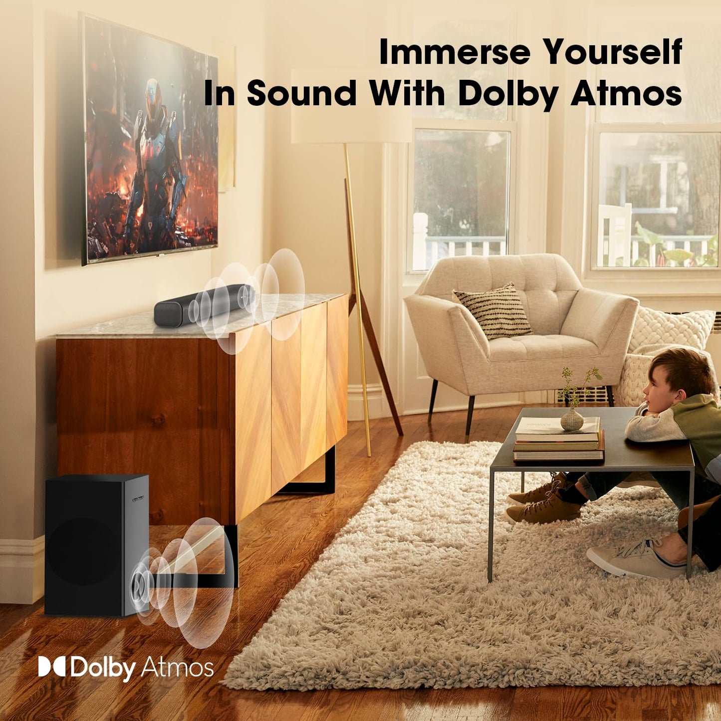 Digitalbasics Dolby Atmos Soundbar for TV with Subwoofer, 120W Home Theater System for Football & Sports, 3D Surround Sound, Deep Bass, Bluetooth 5.3, HDMI ARC/Optical/AUX, Easy Setup