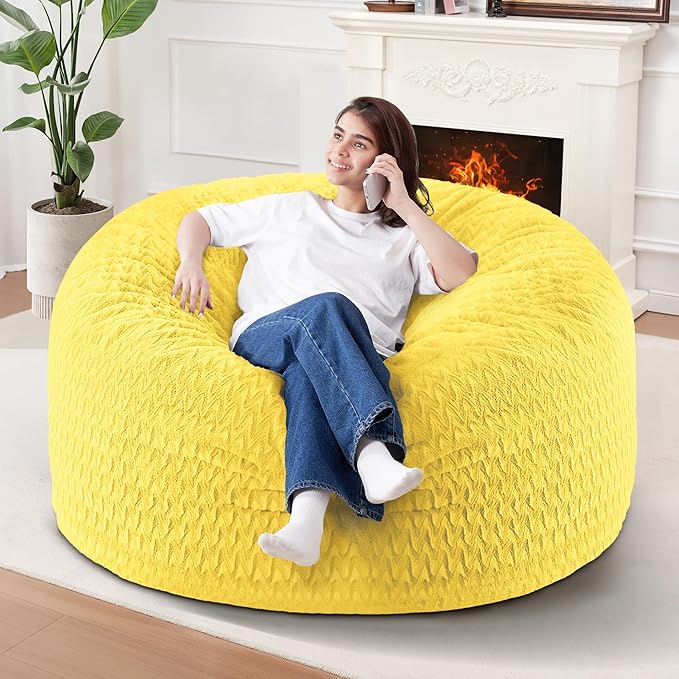 3FT Bean Bag Chair,Giant Bean Bag Chairs for Adults,Big Bean Bags with Memory Foam Filled, Large Beanbag Chairs with Chevron Plush Cover-Yellow