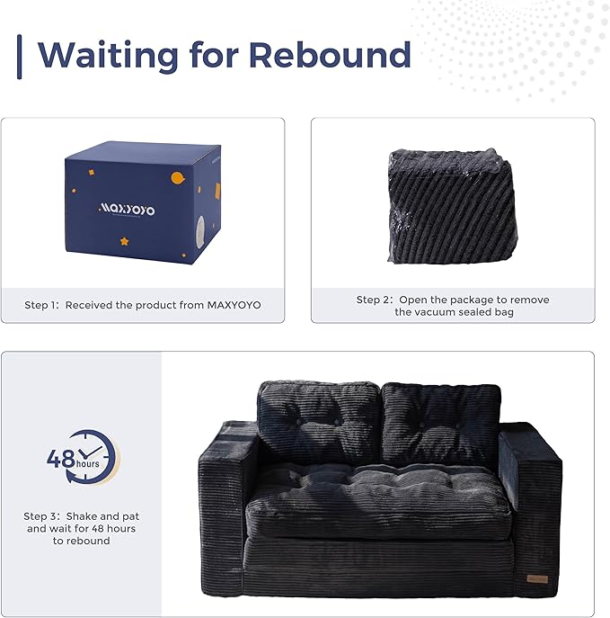 MAXYOYO Convertible Sofa Bed, Pull Out Loveseat Sleeper Sofa, 2 in 1 Folding Couch Bed, Fold Out Floor Couch with Pillows for Living Room Bedroom Lounge, Black