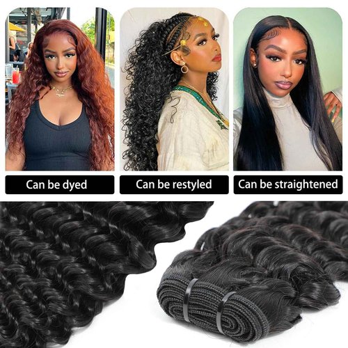 Chikamlty Deep Wave Bundles Human Hair 16 18 20 Inch Deep Curly Bundles 12A Grade 100% Unprocessed Brazilian Virgin Hair Wet and Wavy Bundles Double Weft Natural Black Color