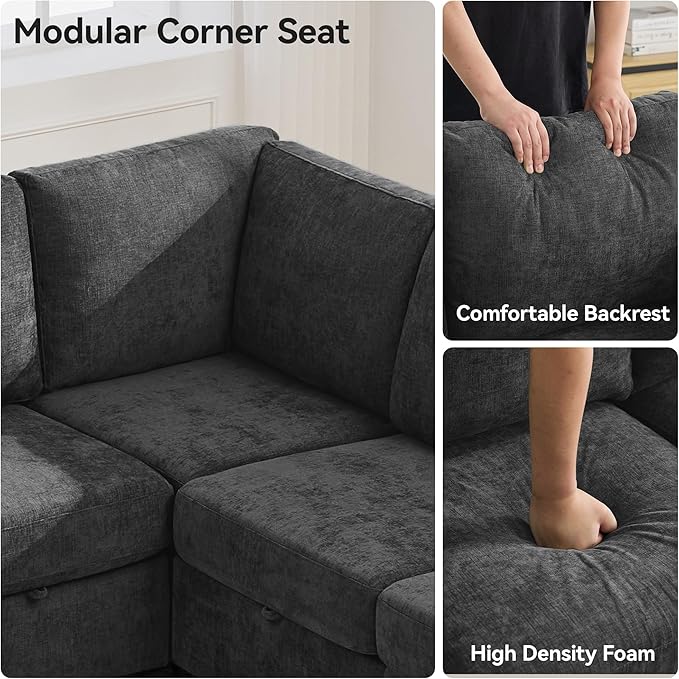 104'' U Shaped Modular Sofa, Sectional Couches with Storage for Living Room, Oversized 8 Seater Cloud Sectional Couch, Chenille Dark Grey