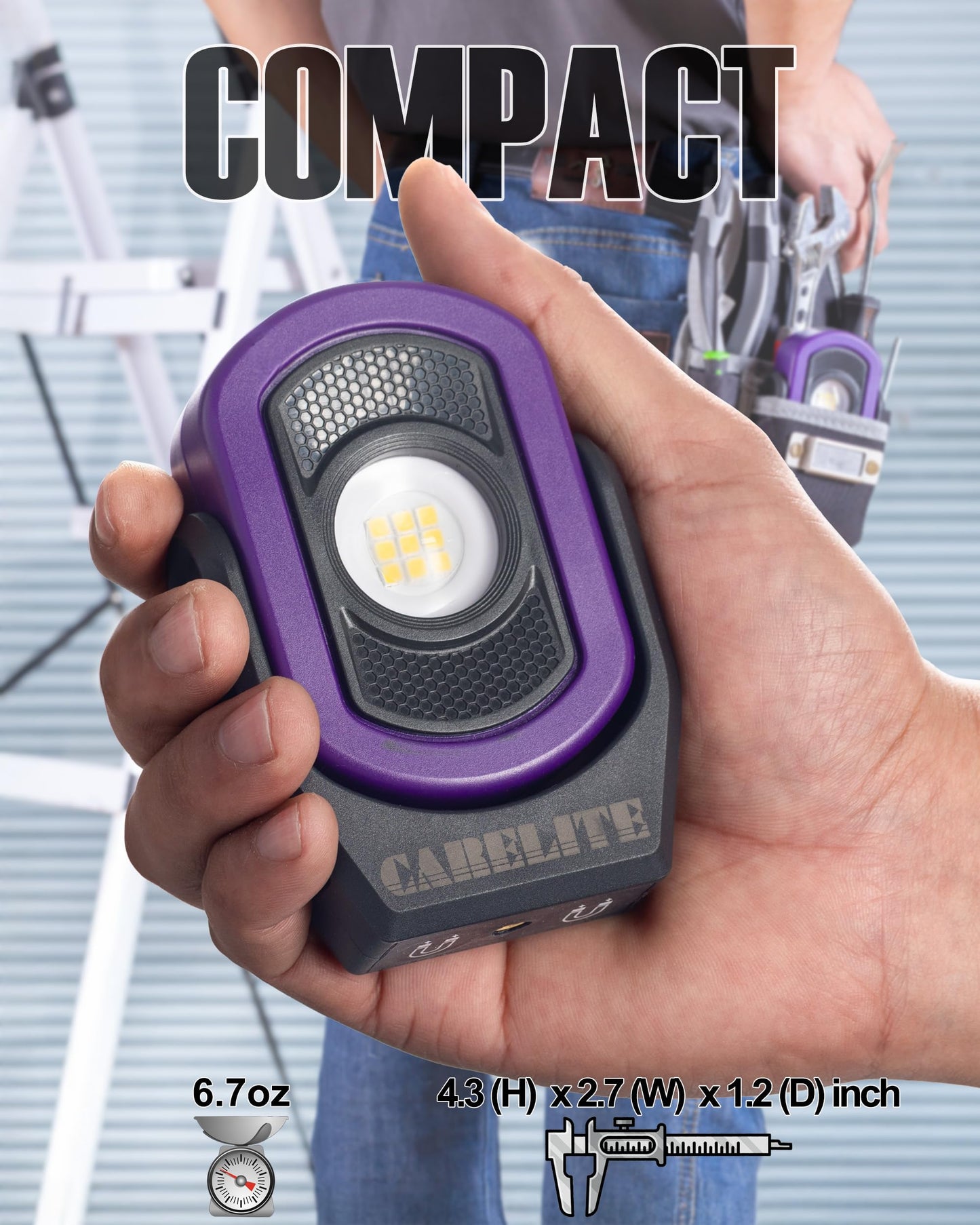 Magnetic Work Light – 780 Lumen Compact Pocket Light, Rechargeable 3000mAh, 360° Pivot, Durable & Portable for Mechanics & Jobsites (Purple, 2 Pack)