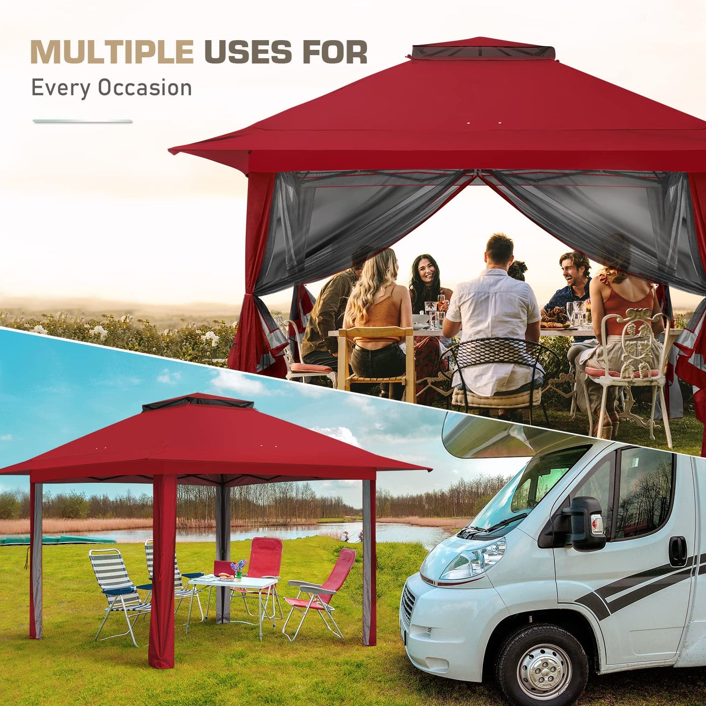 EAGLE PEAK 13x13 Pop Up Gazebo with Mesh Netting, Easy Up Screened Canopy for Patio and Backyard, Easy Set up Outdoor Gazebo (Red)