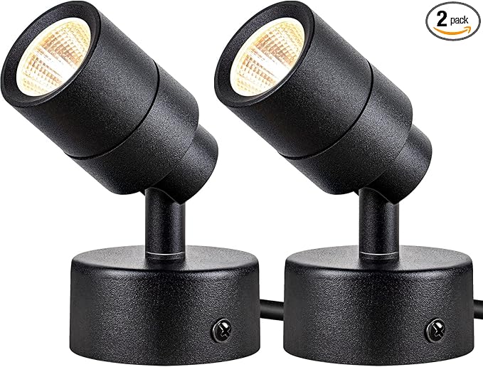 SUNVIE 2 Pack LED 120V SpotLights Indoor, 3W Up Lights Floor Spotlight, 3000K Uplights Indoor Accent Lighting for Plants P...