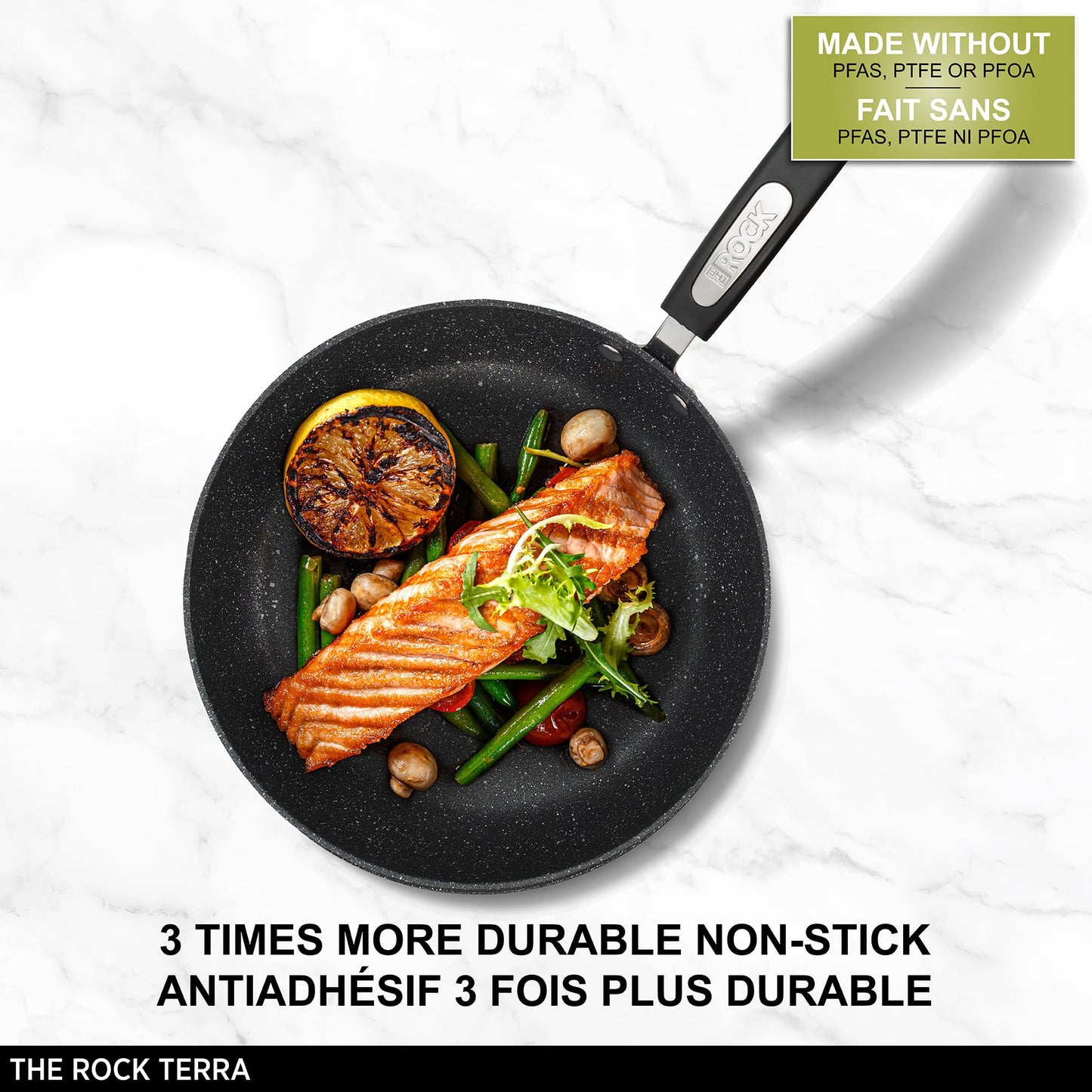 Starfrit The Rock Terra Ceramic Non-Stick Cookware Set, 8-Piece, Chemical-Free, Oven and Dishwasher Safe, with Saucepans, Stockpot, and Fry Pans, Black Marble